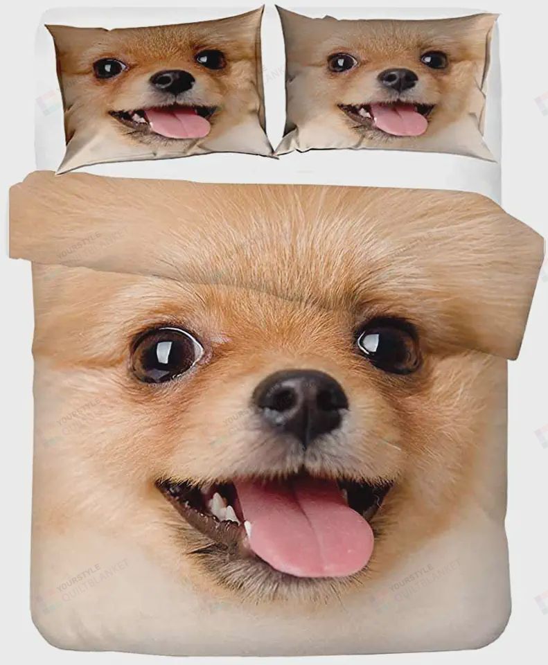 3D Pomeranian Dog Animal Pet Double Single Quilt Duvet Pillow Cover Bed Set