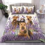 Airedale Terrier Dogs And Lavender Cotton Bed Sheets Spread Comforter Duvet Cover Bedding Sets