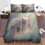 Notre Dame Cathedral On Clouds Birds Sunshine Bed Sheets Spread Comforter Duvet Cover Bedding Sets