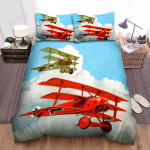 The Military Weapon Ww1- German Empire Plane Red And Green Fokker Bed Sheets Spread Duvet Cover Bedding Sets