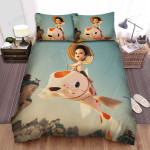 The Japanese Fish - The Boy Riding On A Kohaku Koi Artwork Bed Sheets Spread Duvet Cover Bedding Sets
