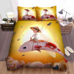 The Japanese Fish - The Boy Riding On A Kohaku Koi Bed Sheets Spread Duvet Cover Bedding Sets