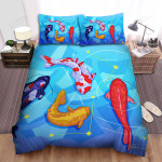 The Japanese Fish - The Koi In The Blue Background Art Bed Sheets Spread Duvet Cover Bedding Sets