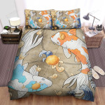 The Japanese Fish - The Koi Around The Sun Bed Sheets Spread Duvet Cover Bedding Sets
