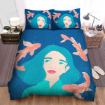 The Japanese Fish - The Koi Around Blue Hairs Girl Bed Sheets Spread Duvet Cover Bedding Sets