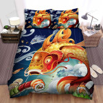 The Japanese Fish - The Golden Koi Chasing The Worm Bed Sheets Spread Duvet Cover Bedding Sets