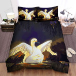 The Wild Animal - The Swan Spreading Wings While Swimming Bed Sheets Spread Duvet Cover Bedding Sets
