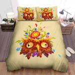 The Wild Bird - The Owl Head And Flowers Bed Sheets Spread Duvet Cover Bedding Sets