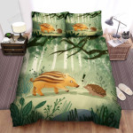The Cute Animal - A Pig And A Hedgehog Bed Sheets Spread Duvet Cover Bedding Sets