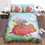 The Cute Animal - Riding On The Pink Pig Bed Sheets Spread Duvet Cover Bedding Sets