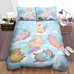 The Cute Animal - The Pig Playing In The Sky Bed Sheets Spread Duvet Cover Bedding Sets