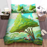 The Farm Animal - The Pig Relaxing Under The Tree Bed Sheets Spread Duvet Cover Bedding Sets