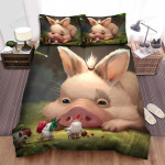 The Farm Animal - The Pig Looking At The Small Monsters Bed Sheets Spread Duvet Cover Bedding Sets