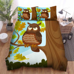 The Wildlife - The Brown Owl On A Tree Cartoon Bed Sheets Spread Duvet Cover Bedding Sets
