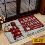 Personalized Golf Red Couple Golfer Best Score Live Customized Doormat - 1