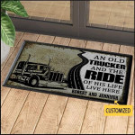 An Old Trucker And The Ride Of His Life Live Here Personalized Doormat - 1