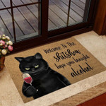 Welcome to the show Black cat Coir pattern print Doormat - 1