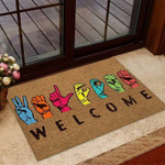 Welcome American Sign Language Coir Pattern Print Doormat - 1