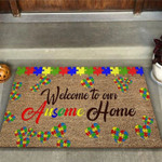Welcome To Our Ausome Home Autism Awareness Coir Pattern Print Doormat - 1