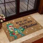 Were Like Really Into Christmas- Dinosaur Coir Pattern Print Doormat - 1