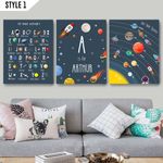 Set Of 3 Space Alphabet Solar Sytem Baby Home Decor Poster Wrapped Canvas