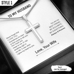 To My Husband Personalized Gift For Husband - Stainless Steel Cross Necklace With Message Card