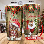 Personalized Cat Feliz Navidad Stainless Steel Tumbler Perfect Gifts For Cat Lover Tumbler Cups For Coffee/Tea, Great Customized Gifts For Birthday Christmas Thanksgiving
