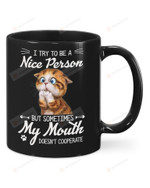 I Try To Be A Nice Person But Sometimes My Mouth Doesn'T Cooperate Mug, Funny Cat Mug, Ceramic Coffee Mug