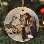 Jesus and The German Shepherds Stickit Graphix Chrismas Decorations Indoor 2021 Christmas Ornament Quarantine Survivor Personalized Decorating Gifts Customized Party Decor
