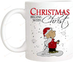 Christmas Begins With Christ Snoopy And Charlie Brown White Mug, Great Customized Gifts For Birthday Christmas Thanksgiving Father'S Day 11 Oz 15 Oz Coffee Mug