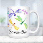 Personalized Dragonfly Coffee Mug 15 Oz, Pretty Colorful Dragonflies Cup Customized Name Mugs, Best Gifts For Anniversary Valentine Christmas Birthday