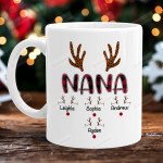 Christmas Reindeer Nana Personalized Mug, Funny Grandma Nana Mimi Gigi Christmas Mug, Deer Leopard Plaid Buffalo Xmas Gifts For New First Grandma To Be 11 15 Oz Mug