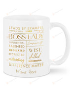 Personalized Leads By Example Mug, To Boss Lady Mug, Birthday Gift For Women From Coworker, Employee Custom Name Ceramic Coffee Mug - Printed Art Quotes Mug