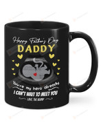 Personalized Happy Father's Day Daddy, Baby's Sonogram Picture With Yellow Hearts Black Mug - I Can't Wait To Meet You Mug - Gifts For Expecting First Dad To Be From Baby Bump Mug