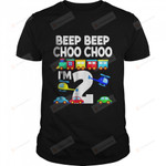 Kids Choo Choo I’m Two Kids Birthday With Cars Trains Design T-Shirt