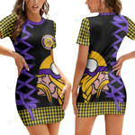 Minnesota Vikings Casual Short Sleeve Bodycon Mini Dress BG44