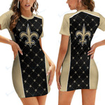 New Orleans Saints Casual Short Sleeve Bodycon Mini Dress BG55