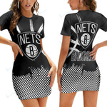 Brooklyn Nets Casual Short Sleeve Bodycon Mini Dress BG66