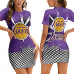 Los Angeles Lakers Casual Short Sleeve Bodycon Mini Dress BG68