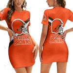 Cleveland Browns Casual Short Sleeve Bodycon Mini Dress BG71