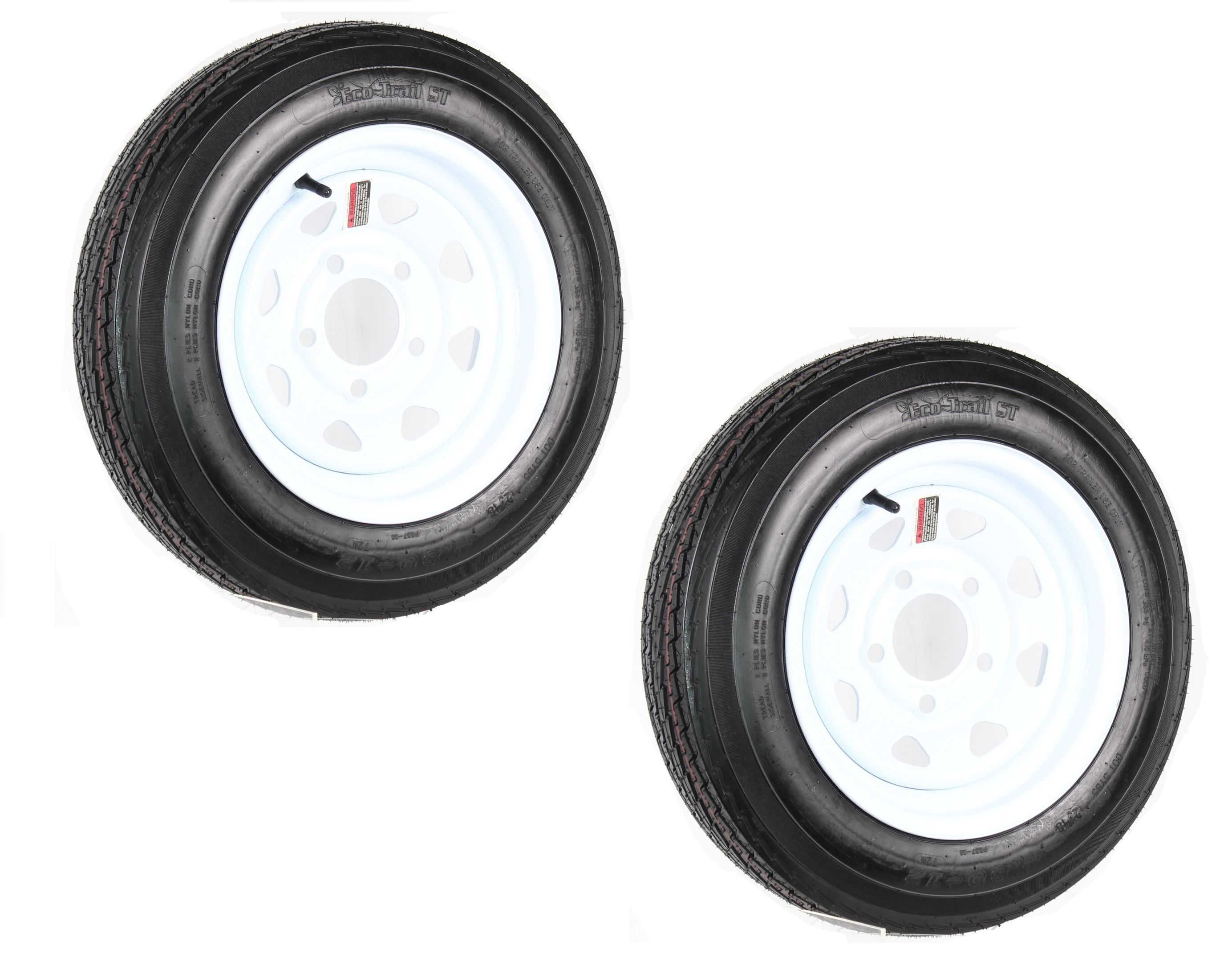 2-Pk Trailer Tire On Rim 480-12 4.80-12 4.80x12 in. LRC 5 Hole White Spoke Wheel