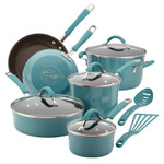 Rachael Ray 12-Piece Cucina Nonstick Pots and Pans Set, Cookware Set, Agave Blue