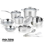 Mockins 15-Piece Premium Grade Stainless Steel Cookware Set | Tri-Ply Aluminum | Pots Pans & Covers | Induction Capable | Dishwasher Safe