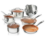 Gotham Steel Premium Tri-Ply Stainless Steel Pots and Pans Set, 10 Piece Nonstick Cookware set with Titanium Copper and Ceramic Coating, Dishwasher Safe and Oven Safe