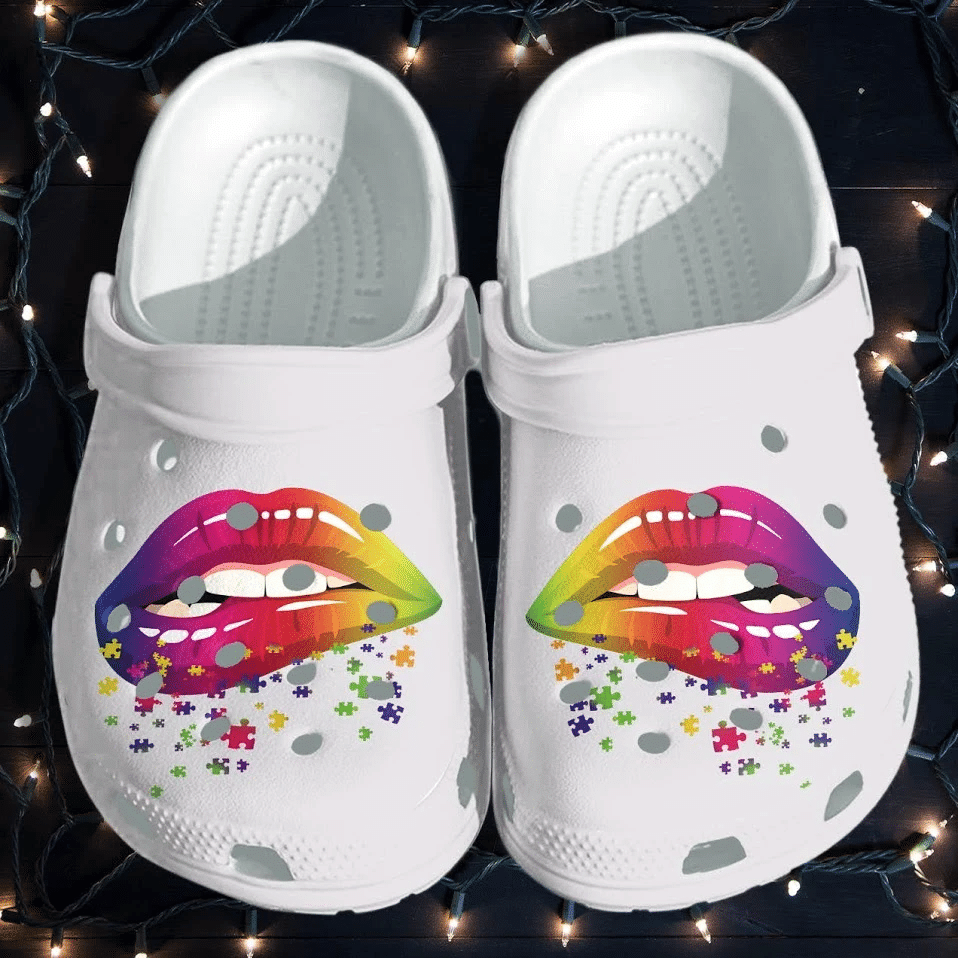 Lip Rainbow Autism Awareness Puzzle Unisex Clog Shoes