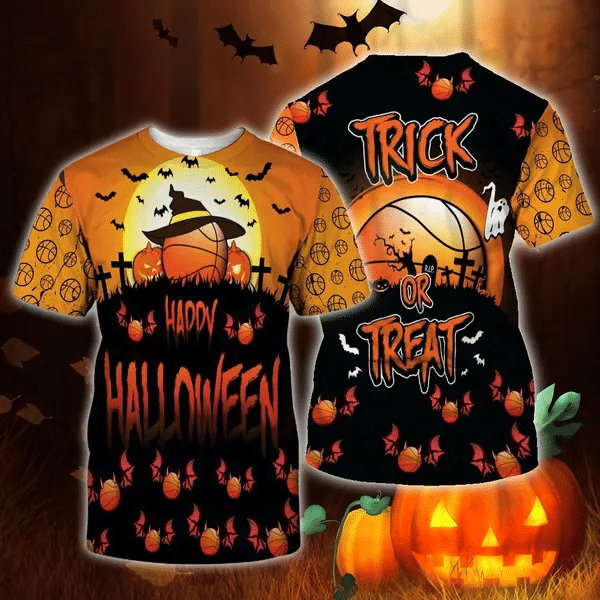 Basketball Halloween Pumpkin Trick or Treat 3D T-Shirt - 3D T-Shirt