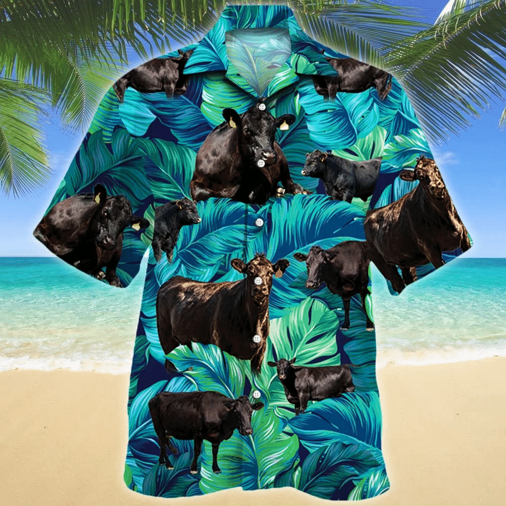 Black Angus Cattle Lovers Hawaiian Shirt - Short Sleeve Hawaiian Shirt