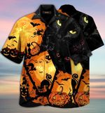 Black Cat Halloween Pumpkin Hawaiian Shirt - Short Sleeve Hawaiian Shirt