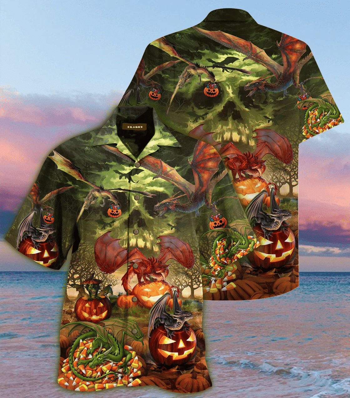 Spooky Dragon Halloween Hawaiian Shirt - Short Sleeve Hawaiian Shirt
