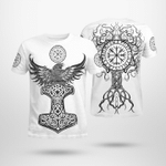 Raven Hammer Vegvisir Yggdrasil Viking 3D All Over Print Shirt - 3D T-Shirt